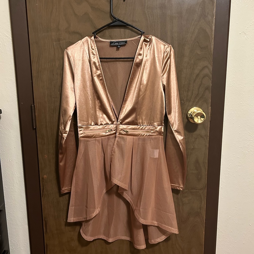 Elegant Satin and Mesh Top (Nude)
